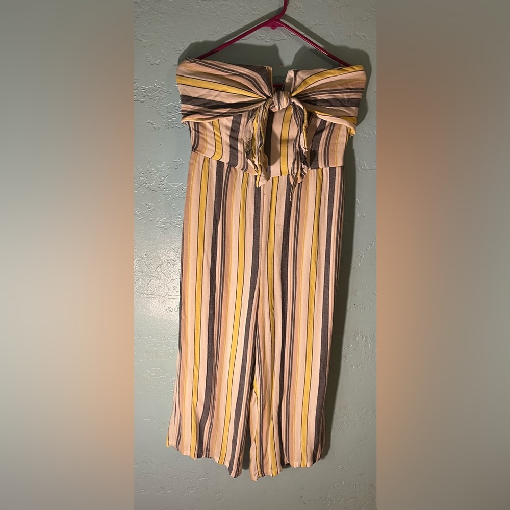 Yellow striped strapless romper